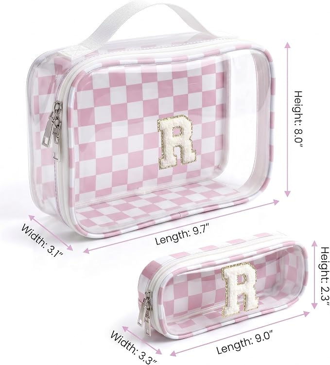 LETGO Birthday Gifts for Women Personalized Mini Makeup Bag Cosmetic Bag Travel Toiletry Bag Gifts for Girlfriend Bridal Shower Preppy Stuff for Teen Girls 15 14 13 Year Old Girl Gifts(R,Pink&Beige)