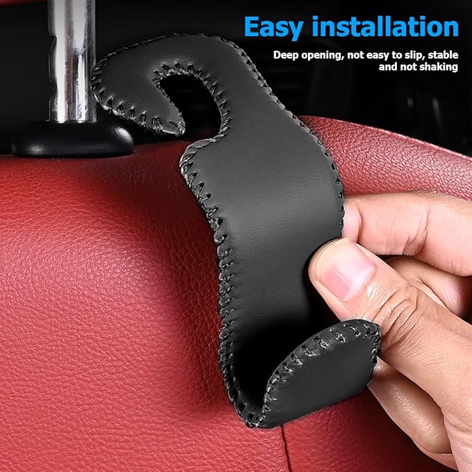 Zpana Car Headrest Hooks, 2PCS Leather U-Shaped Vehicle Purse Storage Hanging Holder for Purses Bags Coats, Automotive Seat Back Storage Organizer Hanger Accessories, Universal Fit (Beige)
