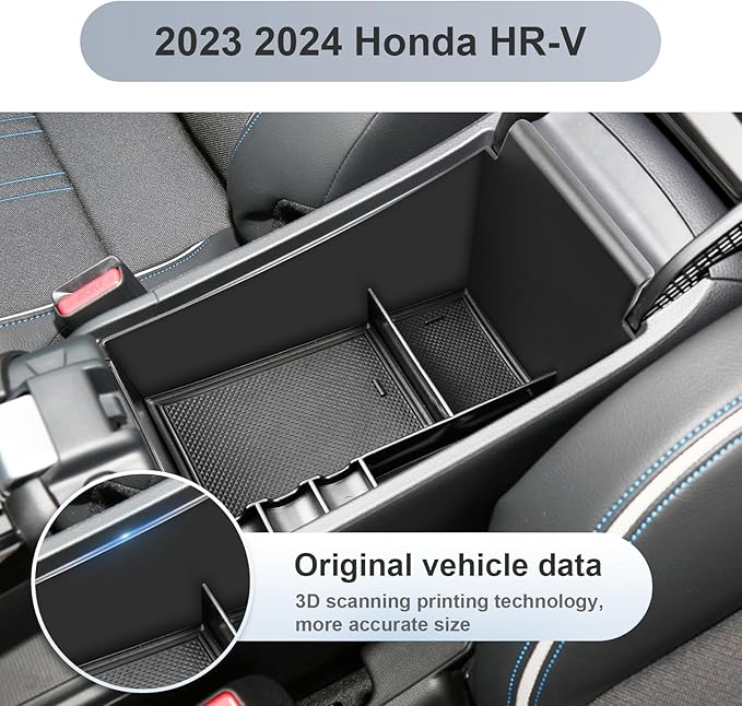 SKTU for 2024 2025 2026 2027 Honda HR-V Center Console Organizer 2023-2027 HRV Insert ABS Black Materials Tray Armrest Secondary Storage Box Honda HR-V 2024 2025 2026 2027 Accessories with Coin Holder