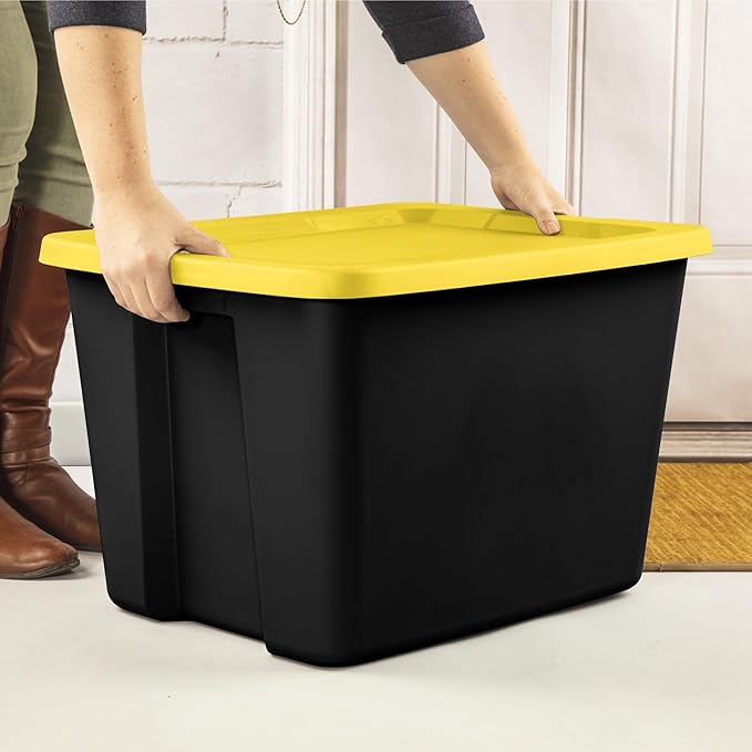 18-Gallon Plastic Storage Bins with Snap-on Lids – 8-Pack, Home Organization Essential (Black and Yellow)