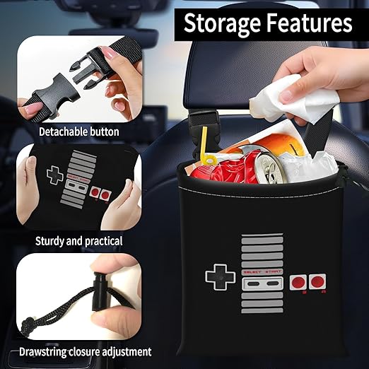 Car Trash Bag Large Hanging Can for Back of Seat, Cute Waterproof Car Garbage Bag for Vehicle, Travelling, Outdoor Game Console Buttons