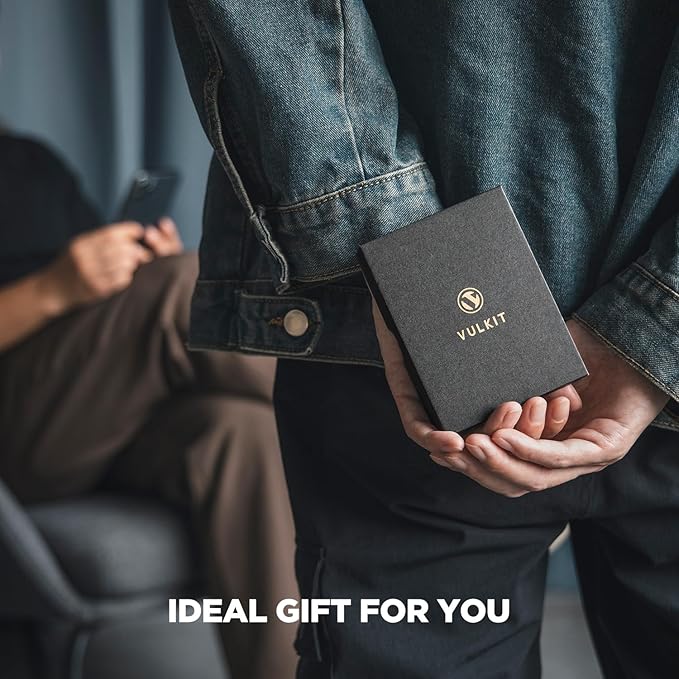 VULKIT Men's Slim Wallets Pop Up Card Holder RFID Blocking Metal Wallet Minimalist Design Holds Up to 11 Cards