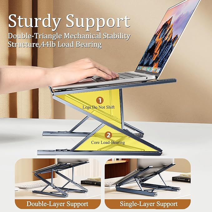 Dual Layer Laptop Stand Riser for Desk,Ergonomic Foldable Computer Stand,Aluminum 7+8 Gear Adjustable Notebook Holder,Ventilated Cooling Notebook Mount Up for 18in Laptop & Tablet
