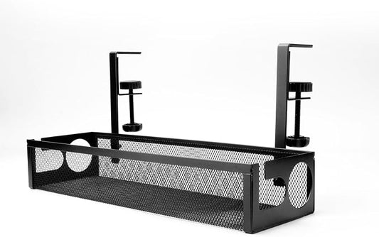 UIN Under Desk Cable Management Tray No Drill,15.35" Metal Cord Organizer with Clamp for Standing Desk, Cable Organizer for Home Office (Black)