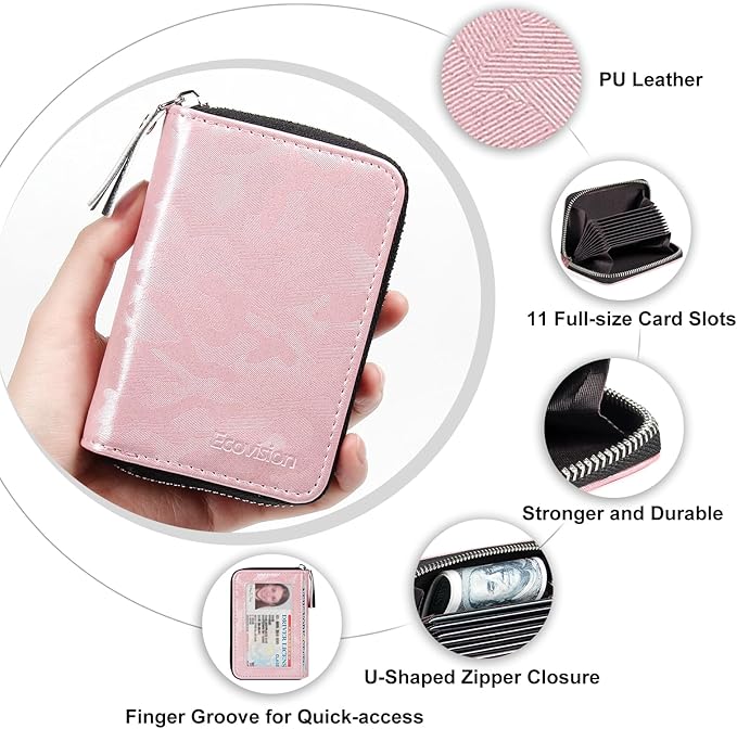 EcoVision Credit Card Holder RFID Card Case Wallet, Small Accordion Zipper Card Case Holder, Card Organizer Case for Women Men