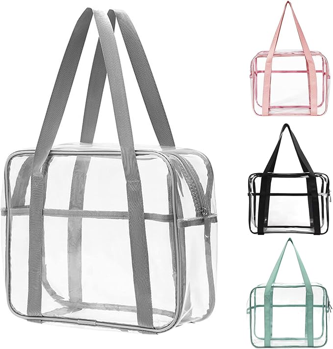 SxoSyo Clear Makeup Bags Large Travel Toiletry Bag for Women Transparent Bag Clear Cosmetic Bags with Handle Bathroom Organizer (Silver grey)