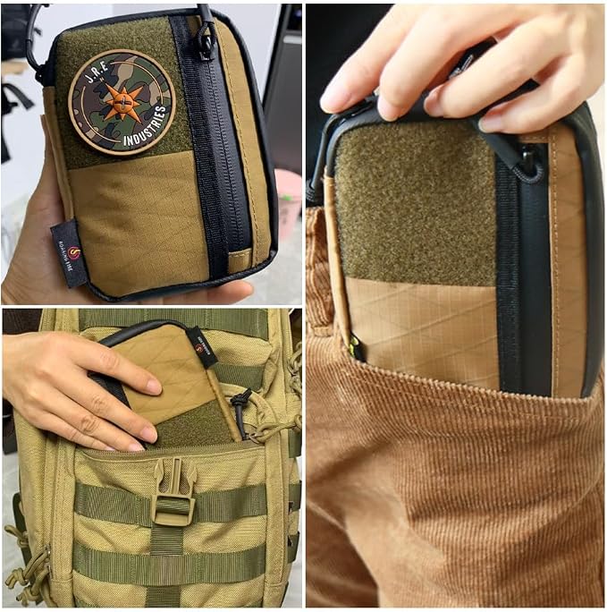 ROARING FIRE Brigos Men's Tactical Everyday Carry Gear Pouch - Waterproof Nylon Construction with RFID-Blocking Pocket, 3 Zippered Pockets and 5 Slip Pockets (American Flag Edition)