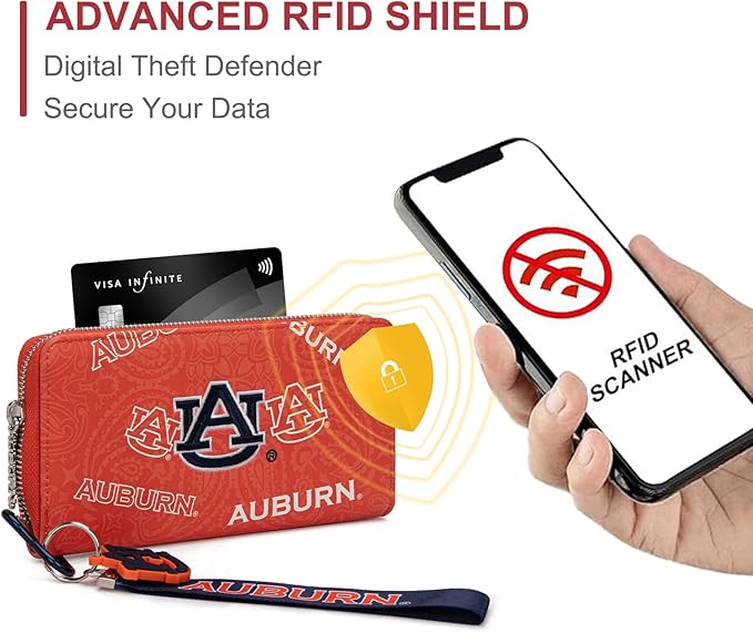 Auburn Wristlet Purse for Women - NCAA Official Licensed, Auburn Team Logo Wallet with RFID Blocking, Clutch Purse for Gifts, Game Day, Travel | Orange, NC-AU011OR