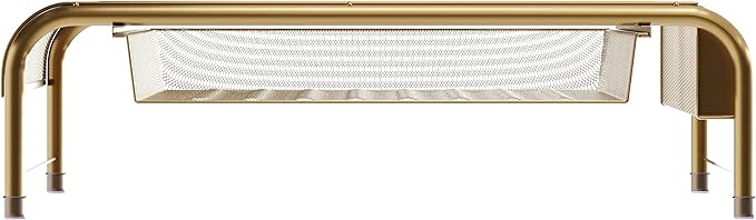 Martha Stewart Ryder Gold Mesh Metal Desktop Monitor Stand Riser with Organizer Drawer and Side Storage