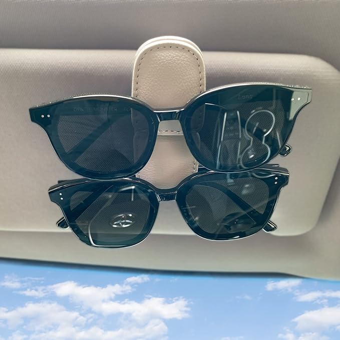 Visonx Sunglass Holder for Car Visor Clip, Magnetic Leather Eyeglass Hanger Clip for Car, Square Car Visor Accessories (White)