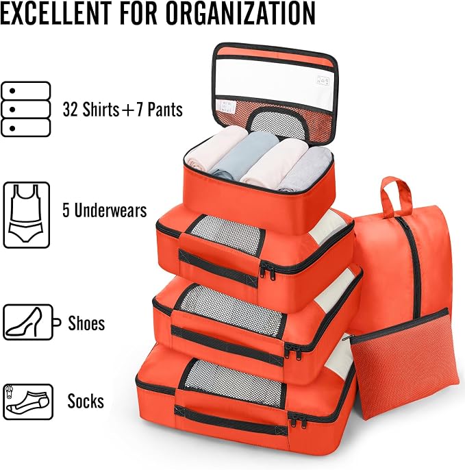 Veken 8 Set Packing Cubes for Travel Essentials, Suitcase Organizer Bags in 4 Sizes, Carry-On Luggage Accessories with Laundry Bag, Airplane Must Have, Gifts for Women Men