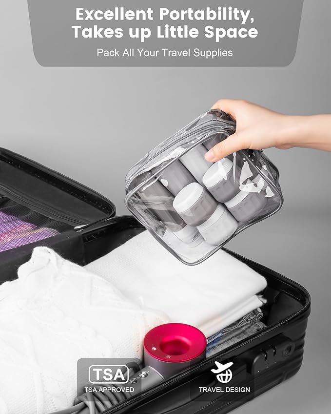 Mrsdry Travel Bottles for Toiletries 8 Pack, TSA Approved Travel Size Containers 3oz, Leak Proof Silicone Squeezable Creams Jars with Clear Travel Bag