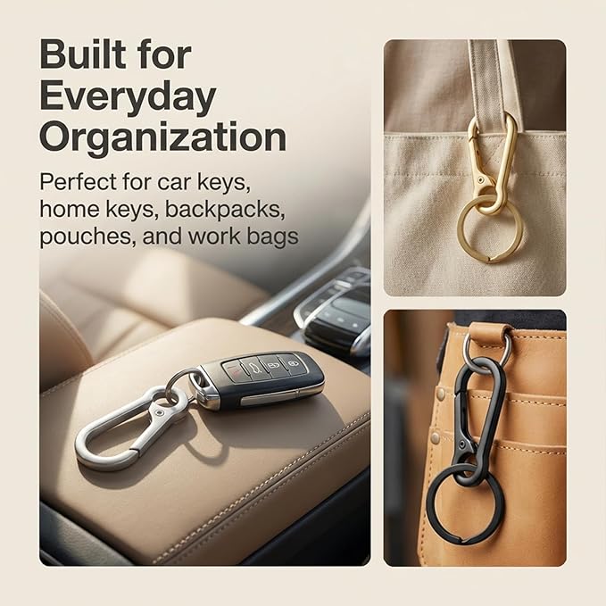 OXIHOUSE&CO- Metal Carabiner Keychain Set, Minimalist Key Ring Clip for Car Keys, Purse, Backpack, Durable for Women Men