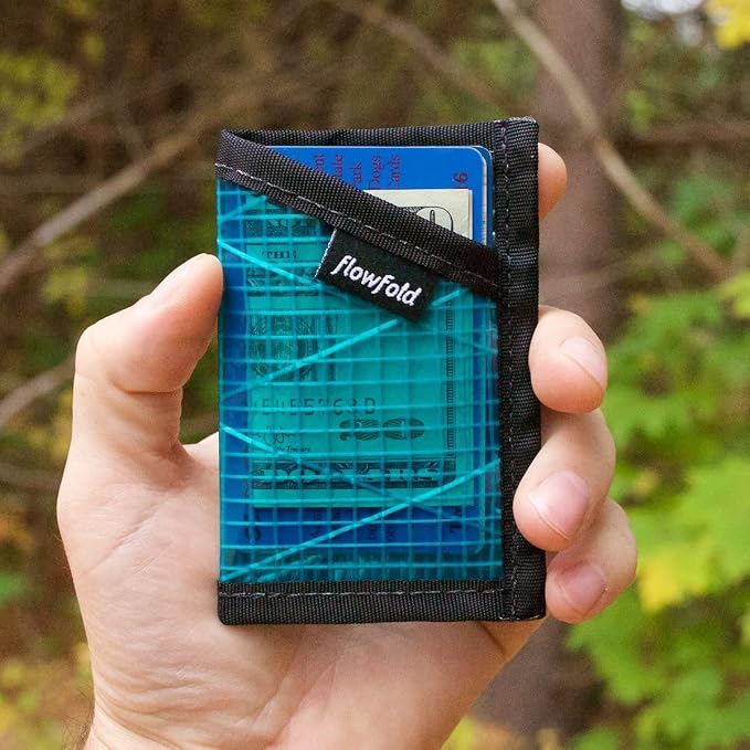 Flowfold Recycled Sailcloth Minimalist Card Holder Wallet | Slim and Durable with Cash pocket and Credit Card Slot | Minimalist Wallet Made in USA Holds 6-8 Cards