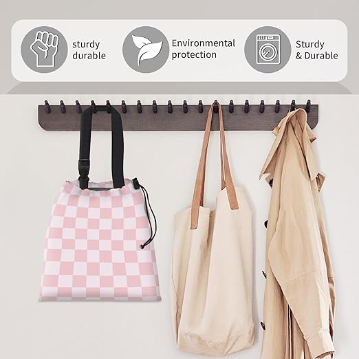 Car Trash Bag Large Hanging Can for Back of Seat, Cute Waterproof Car Garbage Bag for Vehicle, Travelling, Outdoor Pink White Checkerboard