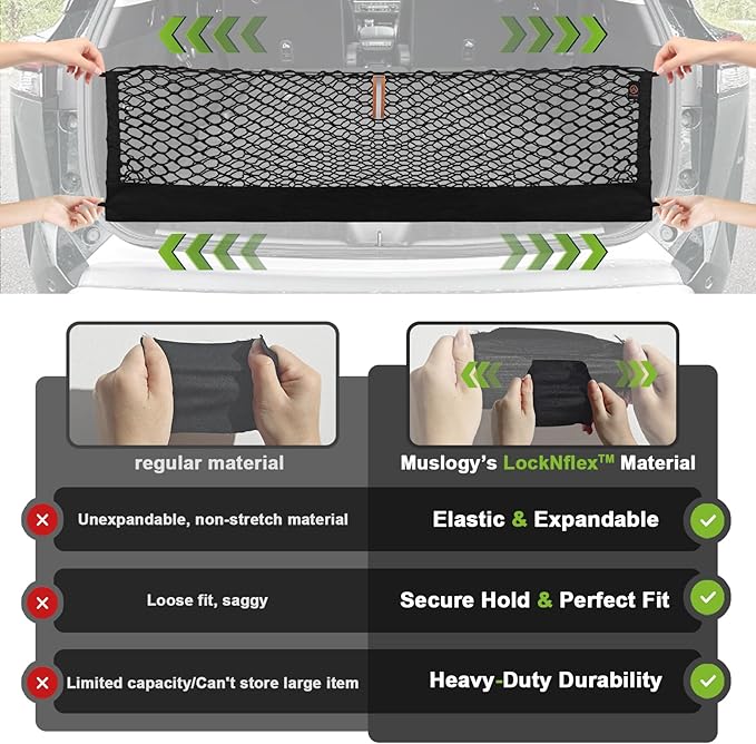 Muslogy Truck Bed Cargo Net Trunk Netting Compatible with 2022-2025 2026 Ford Maverick (V2) Accessories, Pickup Cargo Organizer SUV Sedan Storage Net w/Heavy Duty Carabiners
