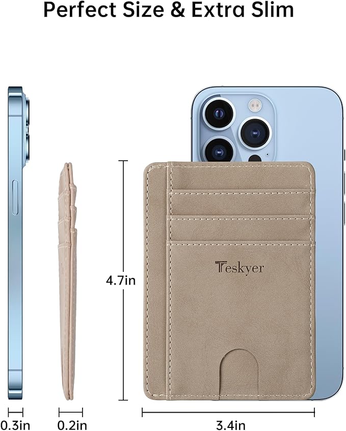 Teskyer Slim Wallet for Men, Minimalist Front Pocket RFID Blocking Leather Wallet Credit Card Holder for Men & Women