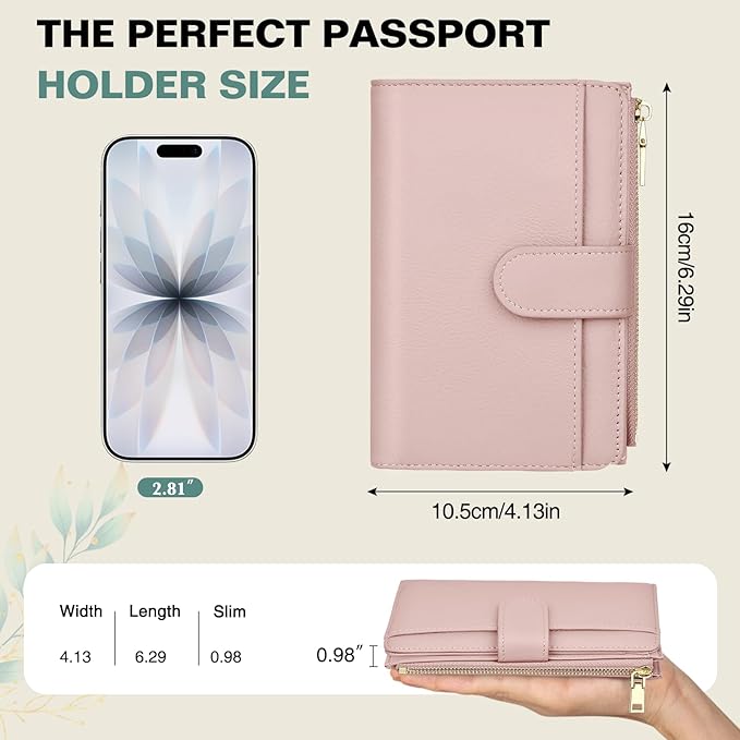Passport Holder for Travel, Leather Passport Wallet with Airtag Slot, RFID Blocking Travel Wallet for Women Men, Passport Cover with Air Ticket Card Cash Coin Pocket, Travel Essentials Gift