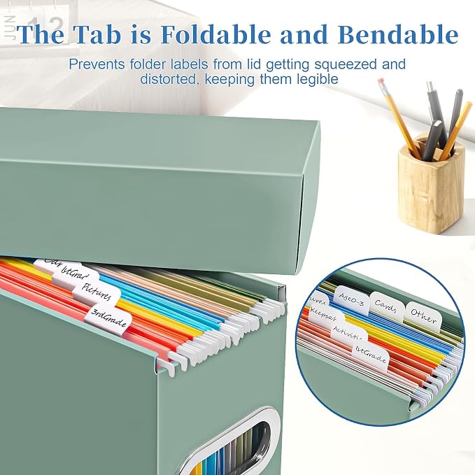 File Organizer Box with Lid & Handle, Heavy Duty Hanging File Folder Storage Boxes for Letter Size, Portable Filing Organizer for Office, Home, Classroom, Sage 4 Pack