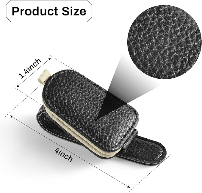 SINGARO Sunglasses Holder for Car, Leather Magnetic Buckle Sun Visor Sunglass Clip, Ticket Card Storage Glasses Clip, Car Interior Accessories for Men and Women（2PCS Black-Beige）