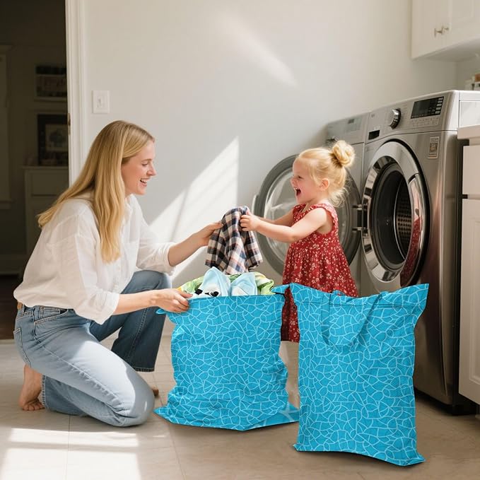 Travel Laundry Bags 2 PC Wet Dry Bag with Handle Dirty Clothes Organizer for Swimsuits Beach Camping Waterproof Washable Summer Pool Water Blue