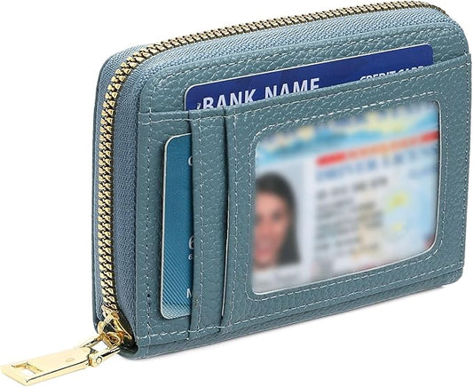 GAEKEAO Wallet Women RFID Blocking Leather Small Compact Zip-Around Credit Card Holder with ID Window & Zipper Pocket