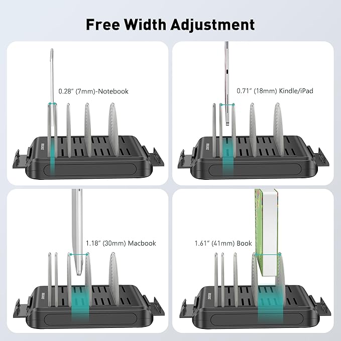 Vertical Laptop Stand Holder & Desk Organizer Rack - Adjustable Dock for MacBook, iPad, Phone (6-in-1 Multi Device Storage System with 360° Rotation)
