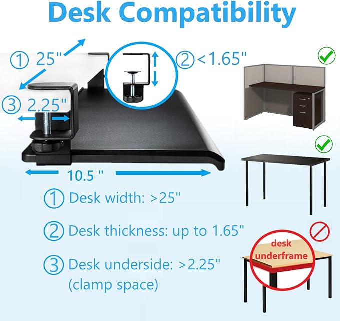 Max Smart Clamp On Keyboard Tray Under Desk, Keyboard Drawers, Keyboard Platforms, 20inch, Easy Assembly, Slide-Out Platform Computer Drawer for Typing