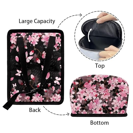 Biyejit Car Trash Can with Lid Collapsible Reusable Waterproof Car Garage Bag, Automotive Garbage Can, Car Accessories Interior Car Organizer with Adjustable Straps, Cherry Blossom Butterfly