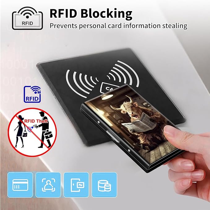 Metal Wallet,Credit Card Holder for Women Men,RFID Blocking Card Holder Wallet Mini Slim Aluminum Wallet ID Case Hard Card Case Business Card Holder Case,Cute Cattle Newspaper