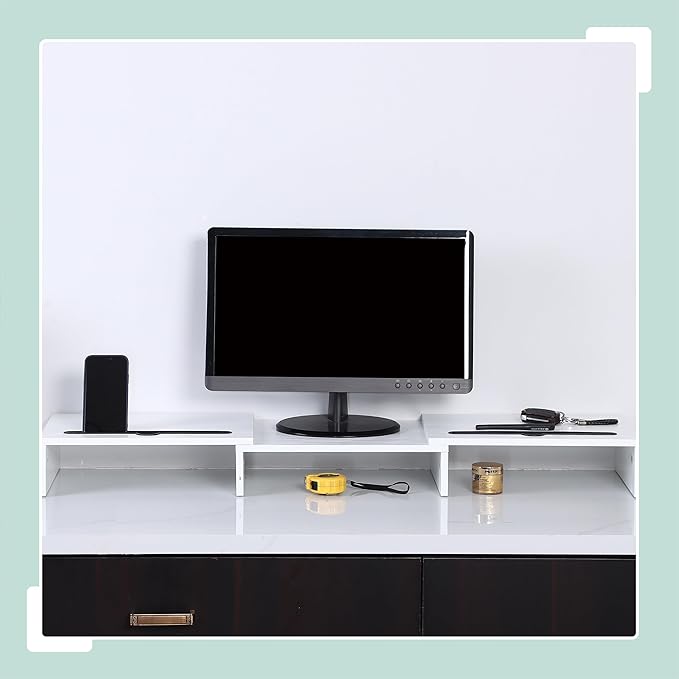 Relaxdays Monitor Stand, 2 Monitors, Extendable Segments, Width 74-105 cm, Ergonomic Screen Riser, White