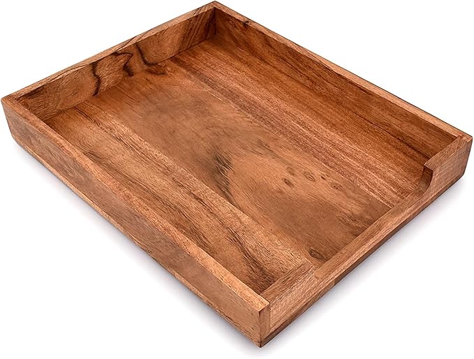 EDHAS Letter Trays & Stacking Supports Acacia Wood Desk Document, File Folder, Magazine Holder Tray (14" x 11" x 2")