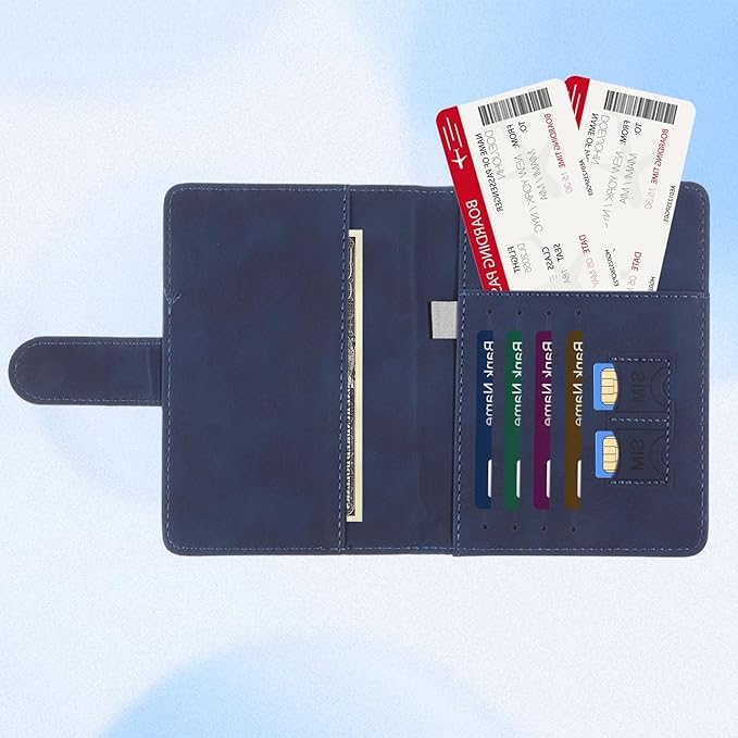2 Pack Passport Holder for Travel, Passport Wallet Cover Case Waterproof RFID Blocking Passport Holder with Pen Holder Travel Essential, Passport Book Holders for Women and Men(B)