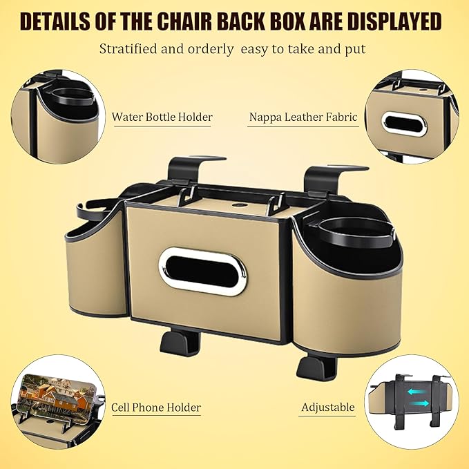 Back Seat Car Organizer,4 in 1 Multifunctional Car Back Seat Storage Box with Drink Cup Holder Tissue Box, for Hold Phone,Snacks, Drinks, Handbag-Meter