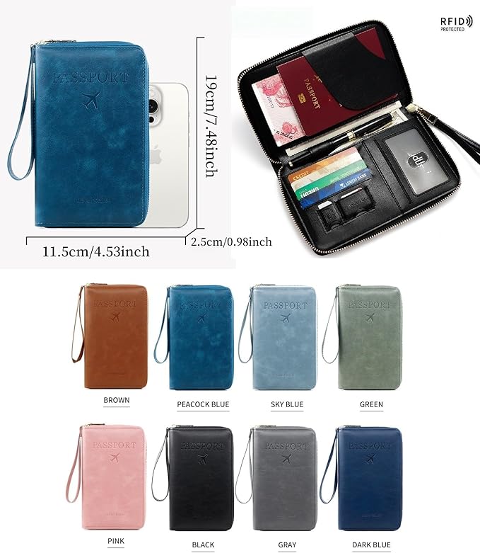 S-11 RFID Blocking Passport Holder Travel Wallet, Slim Zipper Card Case with ID Window, Boarding Pass Slot & Credit Card Organizer for Men and Women. (Black)