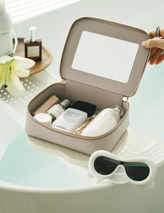 Popvibe Clear Makeup Bag Travel Cosmetic Case Transparent Toiletry Bag with Zipper, Portable Make Up Organizer Traveling Compact Car Bag for Essentials, Stone, Medium and Large