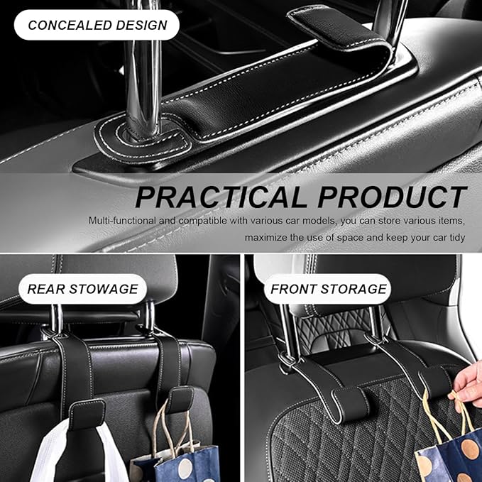 2 PCS Car Seat Headrest Hooks, Microfiber Leather Hanger Holder Hook for Hanging Purse and Bag, Universal Vehicle Back Seat Organizer Hook for Grocery Bag Handbag Coat (Beige)