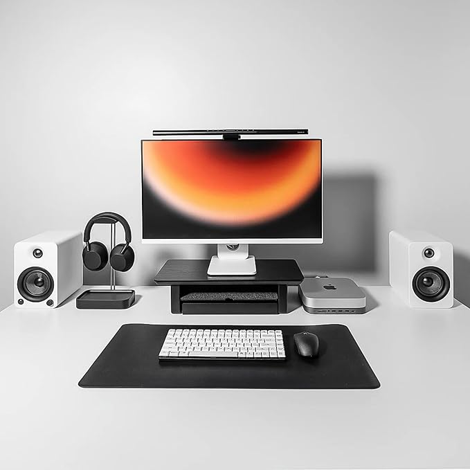 Raico Desk Shelf Setup Mini Monitor Stand, Compact Black Wood Organiser, Ergonomic Home Office Accessory (Black | 18.8 Inches)