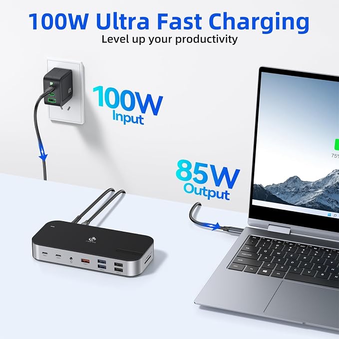 Laptop Docking Station,16 in 1 USB C Docking Triple Monitor,USB C Dock Station with 3 HDMI,PD 100W, USB 3.1/3.0/2.0,RJ 45 Ethernet,microSD/SD Card,Audio for Dell/HP/Lenovo（Exclude Power Adapter