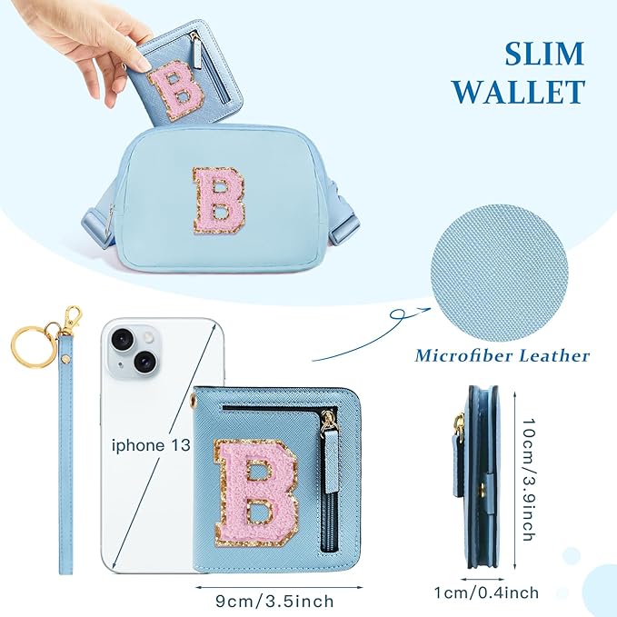 COSHAYSOO Personalized Valentines Day Easter Basket Stuffer Birthday Mothers Fathers Day Appreciation Gifts for Women Nurse Teacher RFID Blocking Wallet Blue Small Mini Wallet Chenille Letter B