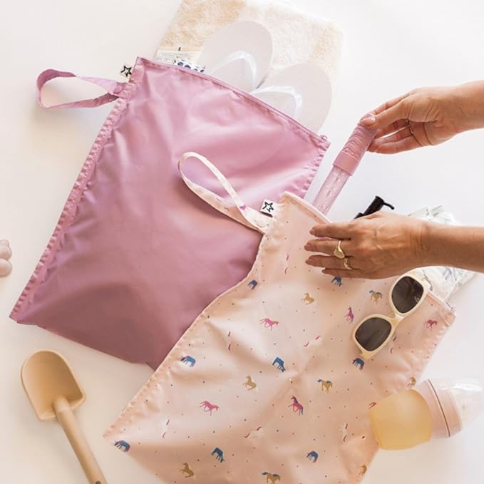Tiny Twinkle Mess Proof Wet Bags | 2-Pack Reusable Waterproof Wet Bags for Swimsuits | Baby Clothes | Travel & Diaper Bag (Unicorn)