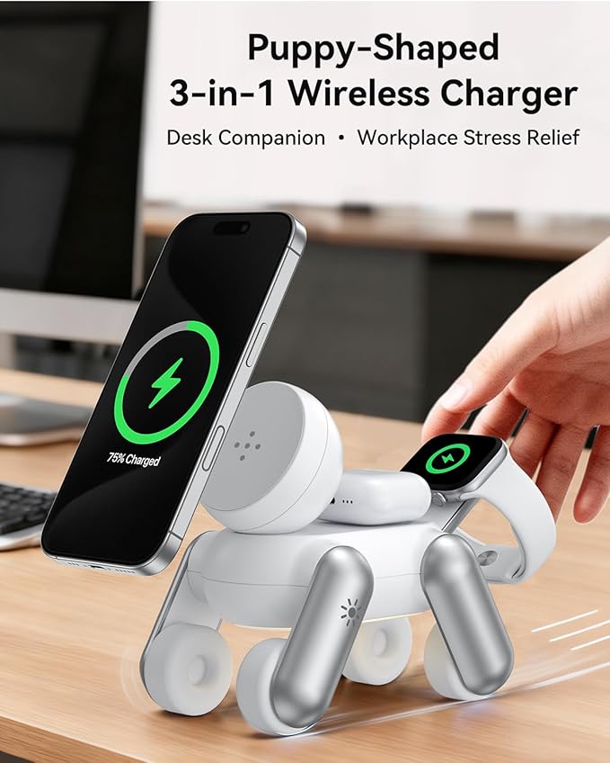 3 in 1 Charging Station for Apple Devices, Magnetic Wireless Fast Charger Stand Compatible with MagSafe for iPhone 17/16/15/14/13/12/Air Series, Apple Watch & Airpods
