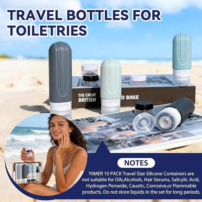 Travel Bottles for Toiletries 10 Pack, TSA Approved Travel Size Toiletries Essentials Containers Set, Leak Proof Silicone Bottles Kit, Refillable Liquid & Creams Accessories (GRAY)