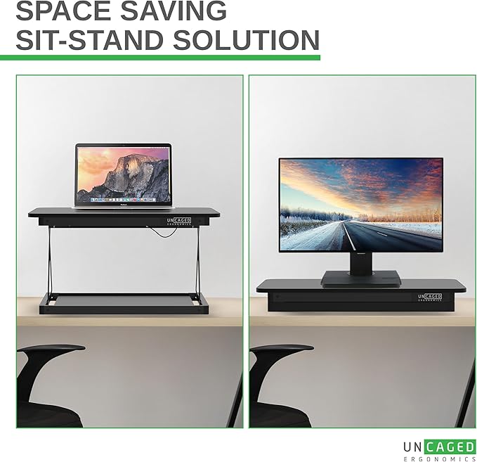 Uncaged Ergonomics Changedesk Mini Small Standing Desk Converter Height Adjustable Desktop Sit-To-Stand Up Desk Riser Laptop Table Top Standing Converter, Black