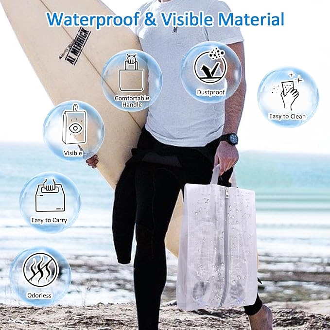 SelfTek Shoe Bags for Travel, 3 Pack 3 Size Double-Sided Zipper Shoe Bag for Men & Women, Waterproof Portable Shoe Storage Pouch with Handle, Family Travel Accessories