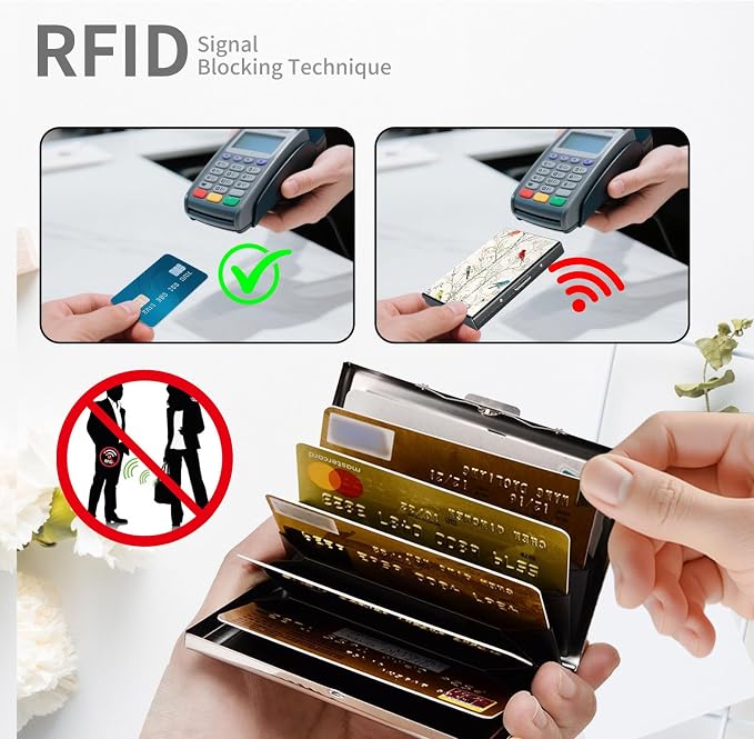 RFID Metal Wallet Credit Cards Holder Slim Mini Business Card Holder Metal ID Case Gift for Men Women,Tree and Bird