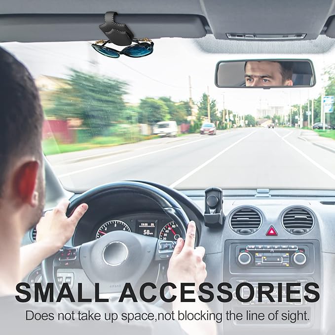 AMVOYOA Sunglass Holder for Car Sun Visor Sunglasses Clip Magnetic Leather Glasses Eyeglass Holder Hand Sewn Leather Ticket Card Clip Eyeglasses Mount- Suitable for Different Size Eyeglasses (Black)