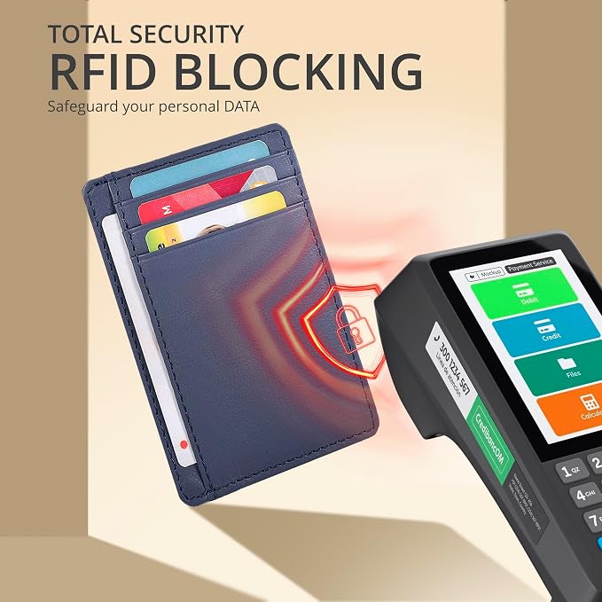 Real Leather Slim Minimalist Wallet for Men and Women -RFID Blocking Front Pocket Thin Credit Card Holder Stylish Wallets (Nappa Navy)