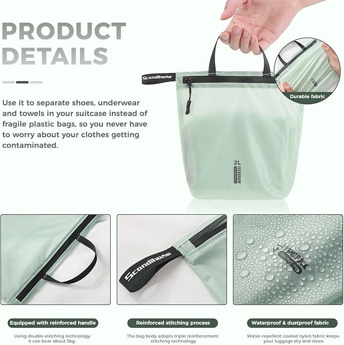 Travel Laundry Bag Ultralight Waterproof Washable Wet Dry Bag for Gym, Swimming, Yoga, and Workout Perfect for Dirty Clothes, Bathing Suits, Travel Accessories (3 Pack)(Green)