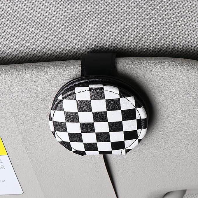 for Mini Cooper Universal Visor Car Glasses Sunglasses Holder Storage Fastener Portable Clip Vehicle Auto R55 R56 R60 F56 F55 F60 (Checkered)